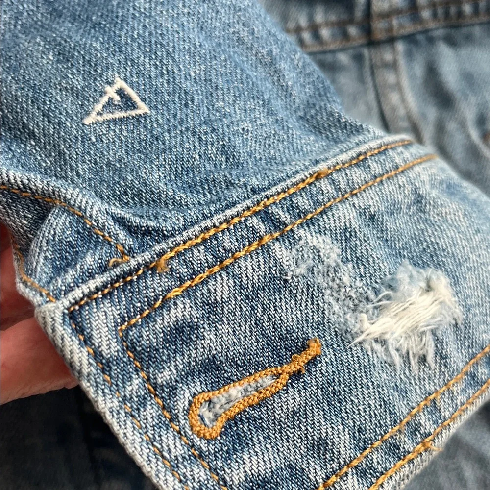 Distressed Blue Denim Jacket with Red Rose Embroidery- HIDDEN. - Picture 6 of 12